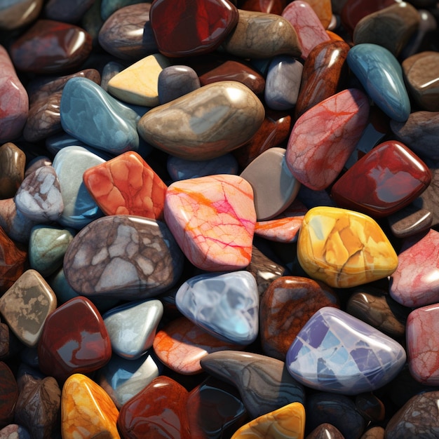 Pile different colored colored rocks pebbles precious ohotography image AI generated art