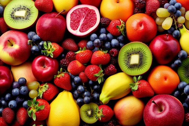 Photo a pile of different fruits including kiwi, kiwi, kiwi, and kiwi.