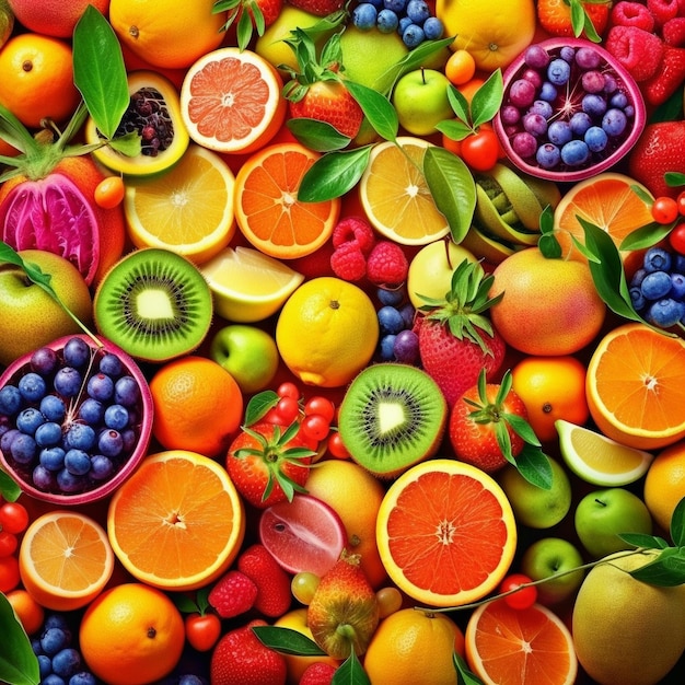 A pile of different fruits including one that says quot fruit quot