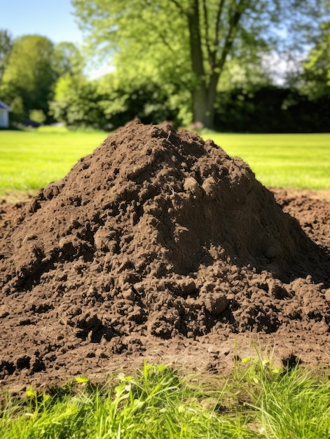 Foto un mucchio di terra in una zona erbosa