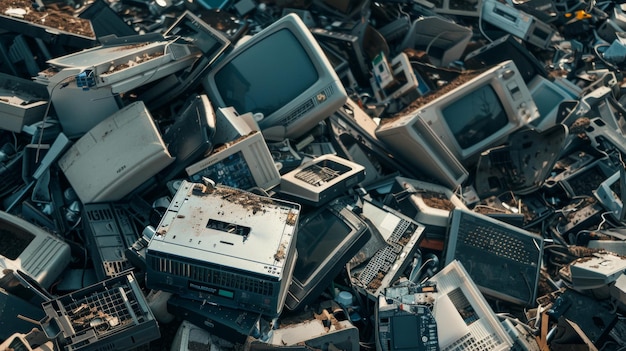 Pile of discarded electronics indicating ewaste issues