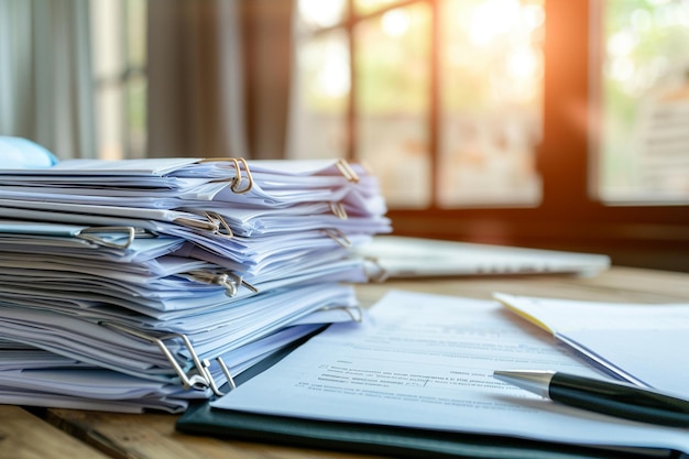 pile of documents on work table
