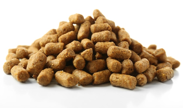 Pile of dog food isolated on white