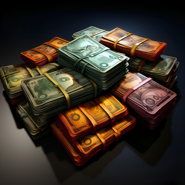 pile of dollars on a dark background 3d illustration