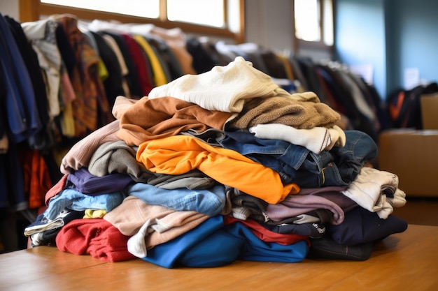 Pile of donated clothing for refugees