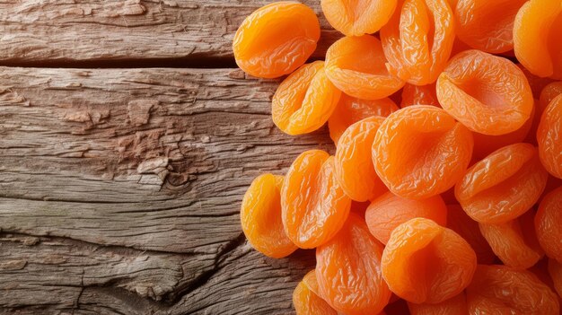 A Pile of Dried Apricots on a Wooden Table