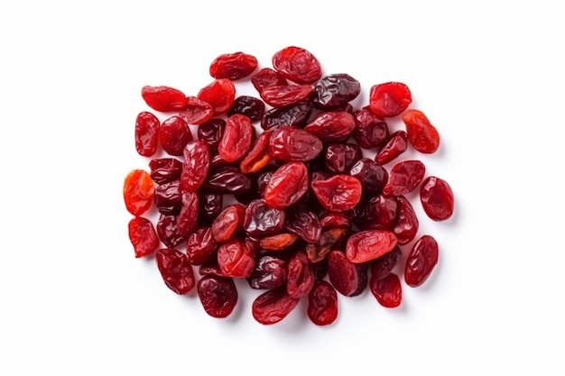 a pile of dried cranberries on a white surface