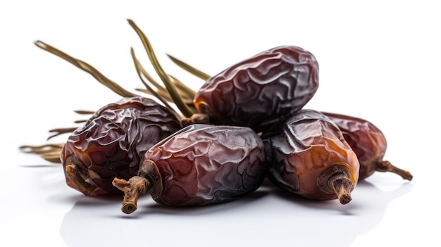 A pile of dried fruits on a white background