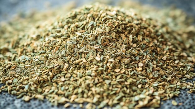 Pile of dried green oregano texture background