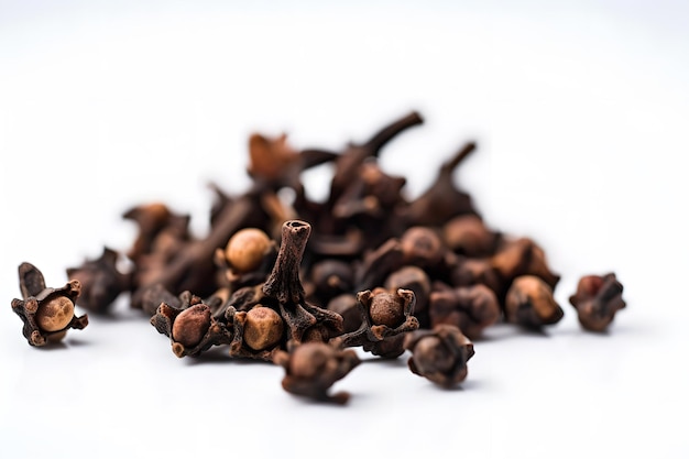 A pile of dried peppercorns on a white background