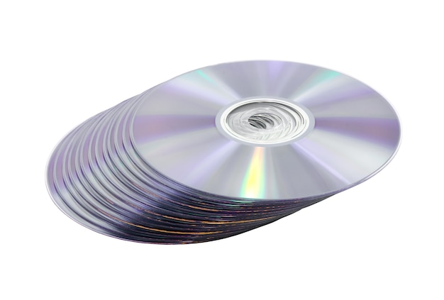 Pile of DVD(CD) discs. Isolated over white.