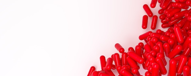 Mucchio di pillole di medicina colorate che cadono. sanità e sfondo medico illustrazione 3d.