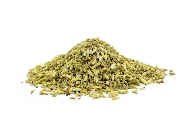 Pile of fennel seed isolated on white background.