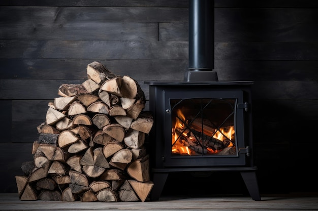 Pile of firewood at home near the stove