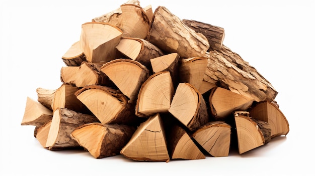 Pile of firewood isolated on white background