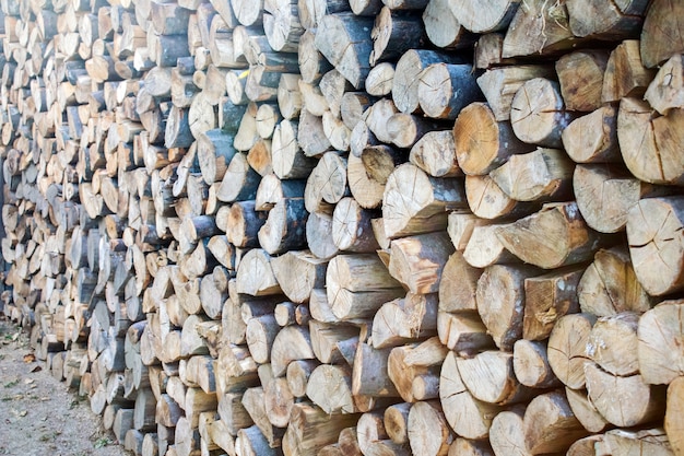 Pile of firewood. Preparation of firewood for the winter. Background