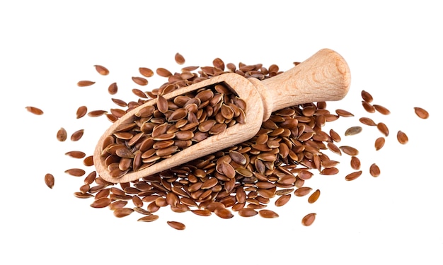 Pile of flax seeds isolated on white