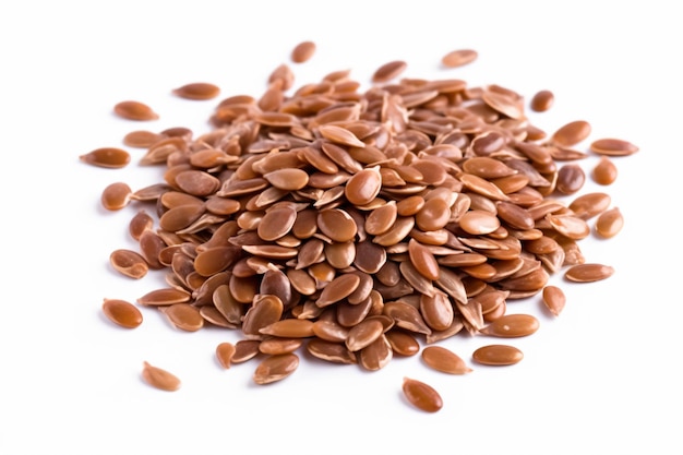 a pile of flax seeds on a white surface