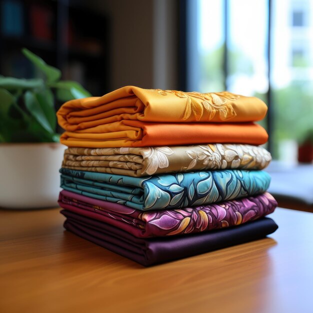 Pile folded cotton fabrics textiles shop different colors fabric stack handmade goods store