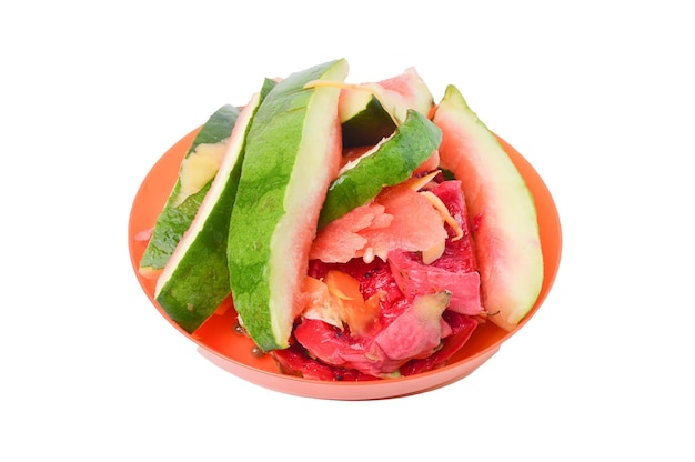 A pile of food waste isolated on a white background