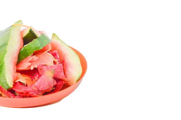 A pile of food waste isolated on a white background