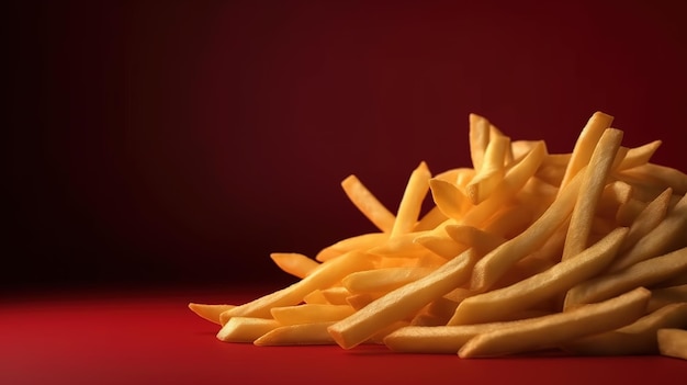 Photo a pile of french fries on a red background.