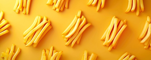 Pile of French Fries on Yellow Background