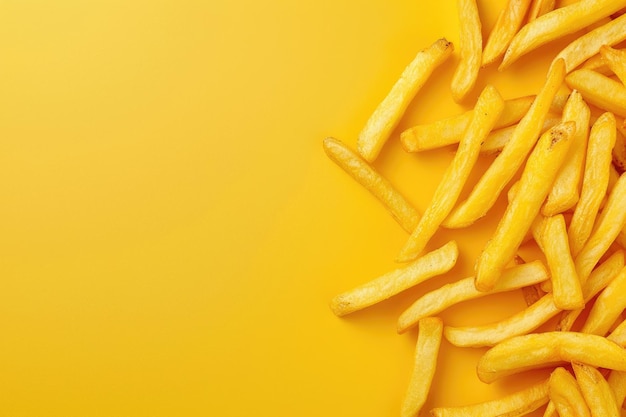 Photo a pile of french fries on a yellow background