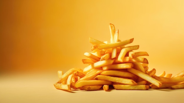 Photo a pile of french fries on a yellow background