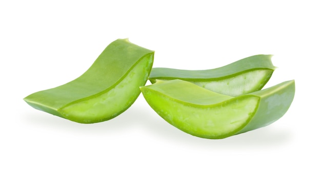 Pile of Fresh aloe vera slice, Isolated on white background, Clipping path included.