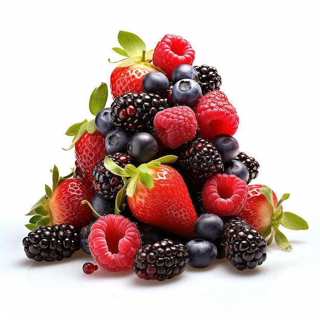 Pile of Fresh Berries on White Background