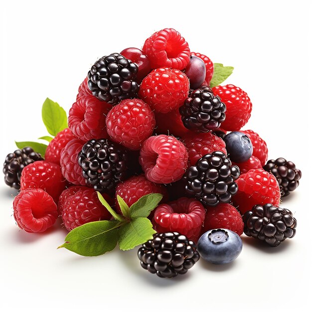 Pile of Fresh Berries on White Background