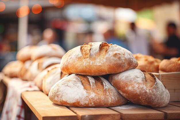 Pile of fresh bread in on the street counter