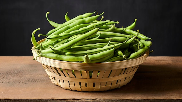 A pile of fresh green beans in a basket