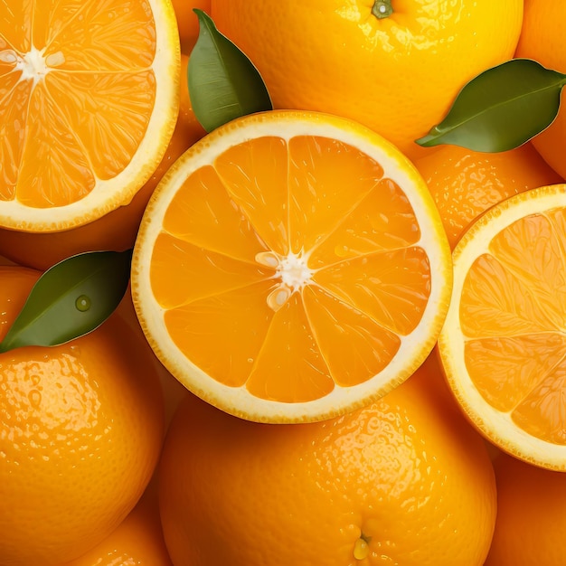 新鮮に切ったオレンジの山の果実の背景