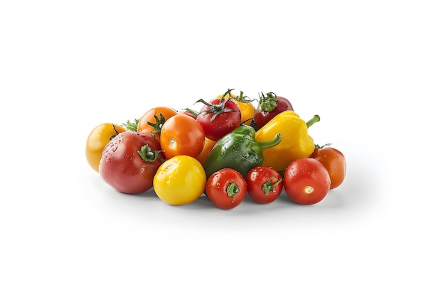 A pile of fresh vegetables including tomatoes potatoes