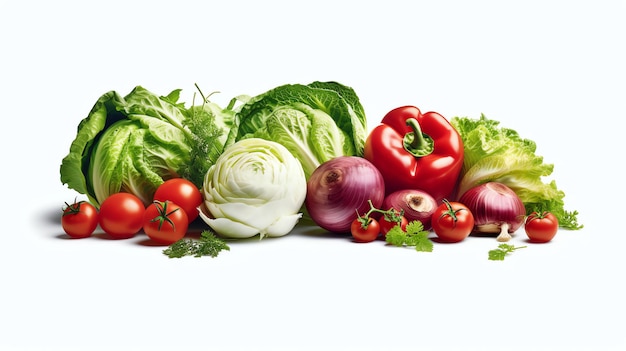 Pile of fresh vegetables on white backgrond