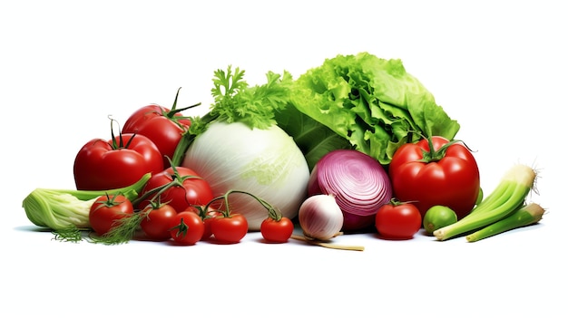 Photo pile of fresh vegetables on white backgrond