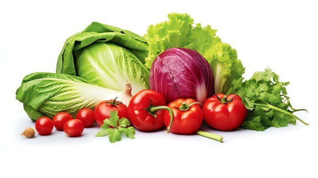 Photo pile of fresh vegetables on white backgrond