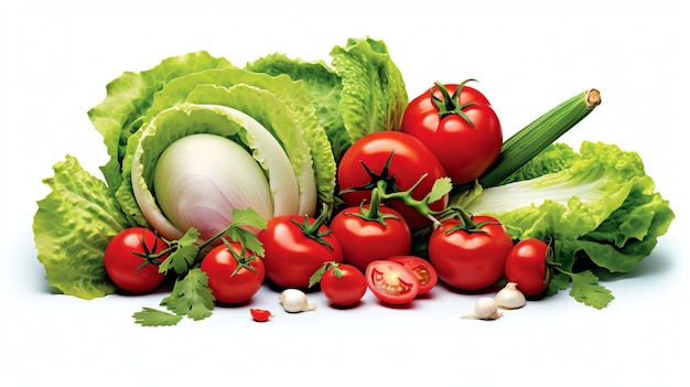 Pile of fresh vegetables on white backgrond