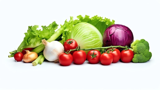 Photo pile of fresh vegetables on white background