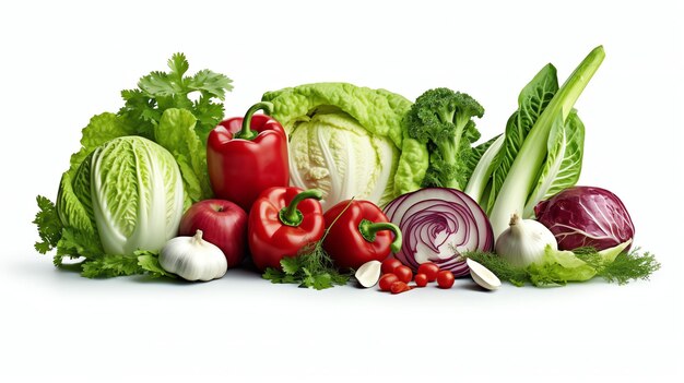 Photo pile of fresh vegetables on white background