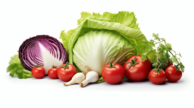 Pile of fresh vegetables on white background