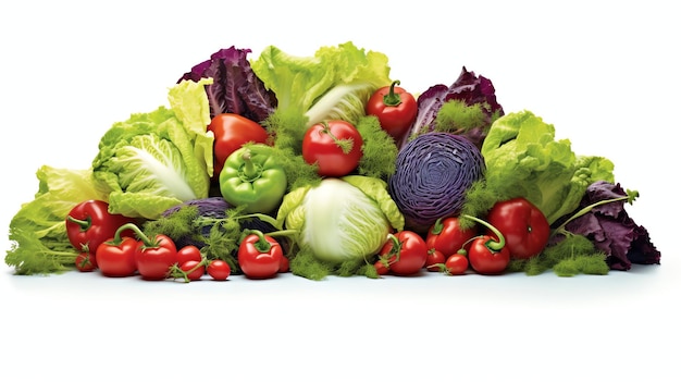 Pile of fresh vegetables on white background