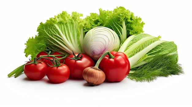 Pile of fresh vegetables on white background