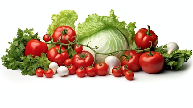 Pile of fresh vegetables on white background