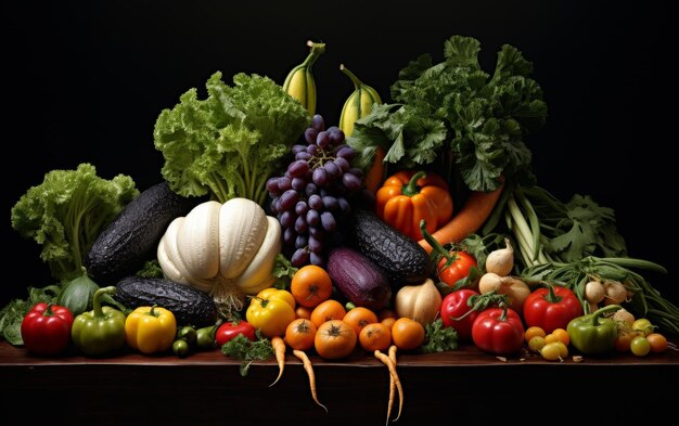 Pile of Fresh Vegetables on Wooden Table