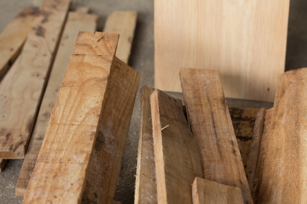 A pile of fresh wood plank