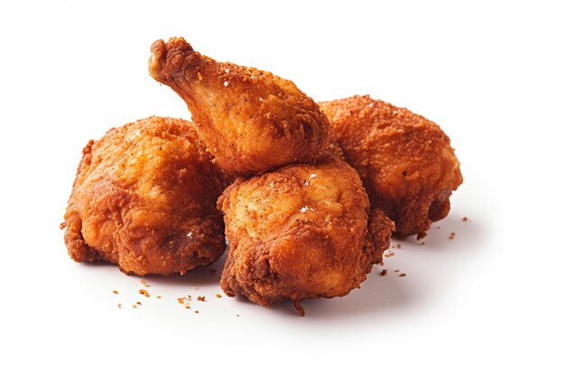 A pile of fried chicken on a white background