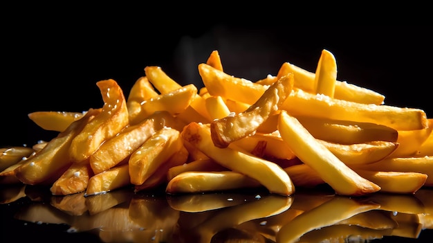 A pile of fries with the word french on the side